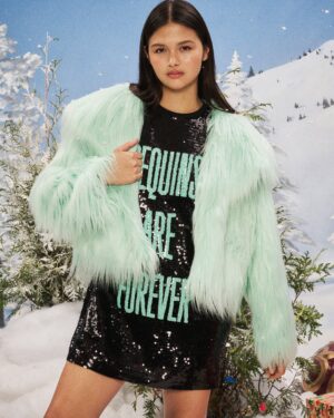 Alternative view of The Life of a Showgirl Mint Faux Fur Coat